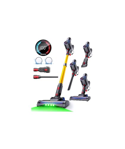 Slivamo S10 Aspiradora Sin Cable, 45KPa/40Min/500W, Pantalla LED, Tubo Telescópico, Autónomo, Luz Verde, Aspiradora Escoba Sin Cable para Pelo de Mascotas/Alfombras/Suelos Duros
