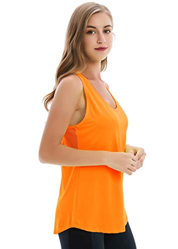 ICTIVE Workout Tank Tops for Women Sleeveless Yoga Tops for Women Mesh Racerback Backless Running Gym Shirts Neon Orange XL - Thumbnail 3