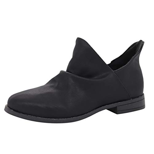 Women's Wide Width Ankle Boots - Mid Chunky Block Heels Round Toe Slip on Side V-Cut Booties (US:11.5, Black -2)