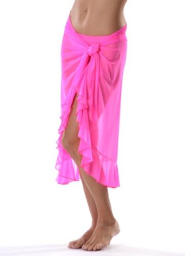 Long Mesh Ruffle Sarong Cover Up One Size - Hot Pink