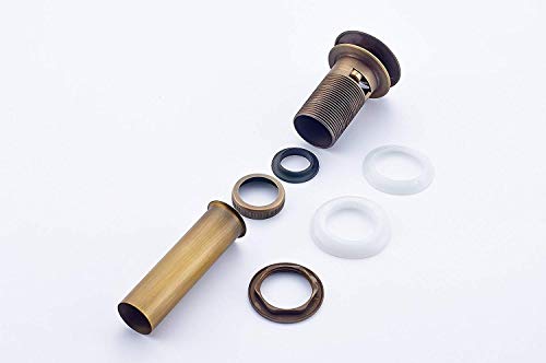 Senlesen Deck Mounted Widespread Three Holes Bathroom Sink Faucet Two Handles Basin Mixer Tap with Matching Pop Up Drain Antique Brass