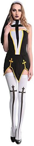 obiqngwi Sexy Nun Church Women Cross Split Fancy Dress Role Play Party Cosplay Costume - Black for Kids party or Trick or Treating display