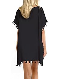 Taydey ropa de playa de dama para bikini, de gasa, a rayas, con borlas