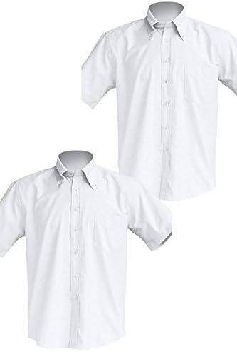 FRESH TEE ⓑ Men's Oxford Short Sleeve Casual &amp; Business Shirt (Medium, 2pk POPLIN: White)