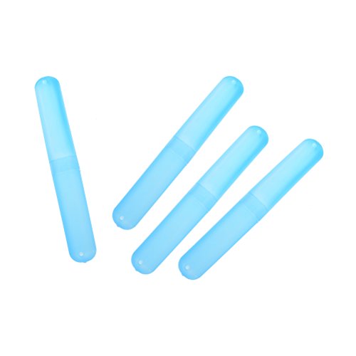 4 Pcs Portable Travel Blue Plastic Toothbrush Tube Case Cover Toothbrush Travel Containers
