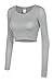 LE3NO Womens Fitted Long Sleeve Crop Top with Stretch, L3NWT1073_HEATHERGRAY, Large