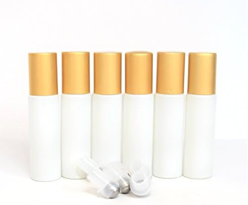 10mL Glass White Roller Bottles for Essential Oils, leak proof, glass roller bottles with steel roller. Pack of 6.