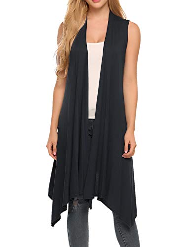 Meaneor Women's Draped Open Front Vest Black L