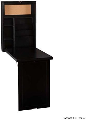Black Fold Out Convertible Wall Desk Kitchen Spacesaver Corkboard