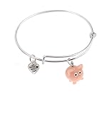 Expandable Bangle bracelet with 3-D Resin Baby Pig and Heart Charms, Qty 1