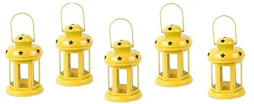 Datalact Tealight Holder Metal Hanging Lantern Diwali Gift Birthday, Diwali Decoration, Scented - Fragrance Candles with Glass Decorative Set of 5