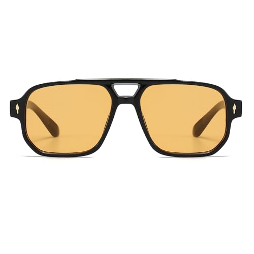 YAMEIZE Retro Pilot Double Bridge Sunglasses – Rectangular for Women and Men Classic Style Square Vintage UV400 Protection Glasses Outdoor Driving