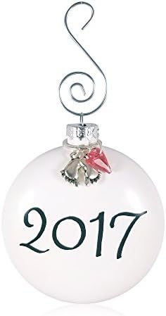 Baby's First Christmas Ornament 2017 - Baby Girl Ornament with Pink Crystal Heart and Footprint Charms in Gift Box