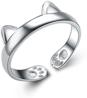 World Elite 925 Sterling Silver Cute Kitty Dragon Cat Opening Mouth Ring with Nice Gift Box for Women