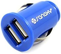 SANOXY 2 PORT MINI DUAL USB CAR CHARGER -High Output Dual USB Port Car Charger for Ipad, Samsung Galaxy, Iphone, Blackberry, Droid, Gps, and Other Tablets, Smart Phones and High Powered Devices (MINI-2 USB Port DUAL BLUE)