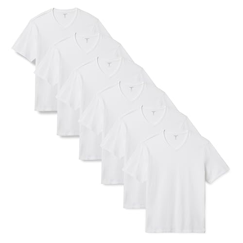 Amazon Essentials Herren Kurzaermeliger V-Ausschnitt in normaler Passform, 6er-Pack, Weiss, XXL