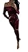 Longwu Women's Velvet off-Shoulder Drawstring Jumpsuits Rompers Knee Hole Pants
