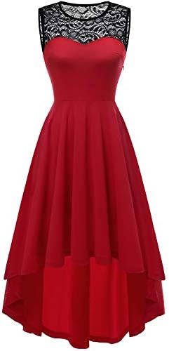 YOYAKER Women's Vintage Floral Lace Sleeveless Hi-Lo Elegant Cocktail Swing Party Dress