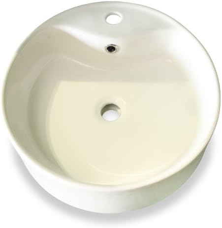White Round Ceramic Vessel Sink with Overflow Valve