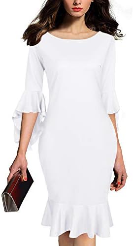 GIKING Women's Vintage Elegant Ruffle 3/4 Sleeve Mermaid Bodycon Evening Party Dress