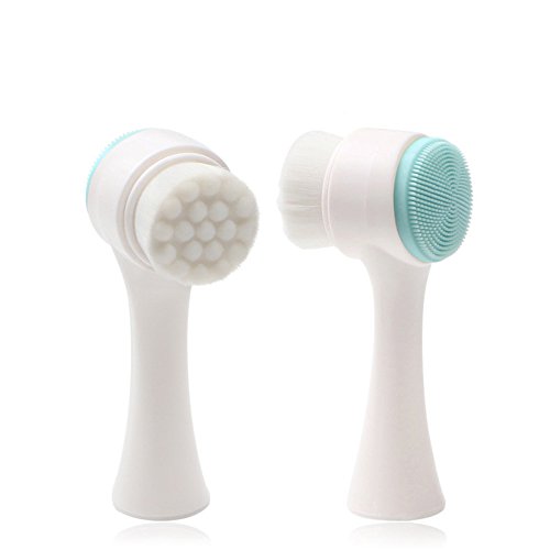 Somaer Silicone Cleansing Face Brush, 2 in 1 Facial Cleaning Brush for Deep Pore Exfoliation, Wash Makeup, Massaging, Acne (Blue)