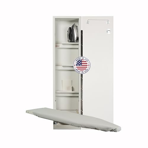Iron-A-Way Built-In Ironing Center with 46 Inch Swiveling Ironing Board, Hot Iron Storage and Flat White Door-ANE46FWU