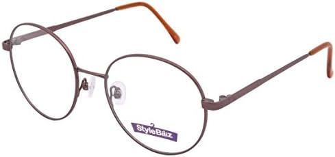 Stylebiz Unisex Prescription Ready Metal Eyeglasses Frame with Clear Demo Lens-Round SW18 (Brown)