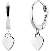 Dainty Heart Dangle Cartilage Small Hoop Earrings for Women Girls 925 Sterling Silver Hypoallergenic Piercing Ear Cute Love Charms Huggie Hoops Minimalist Jewelry Gifts 8mm