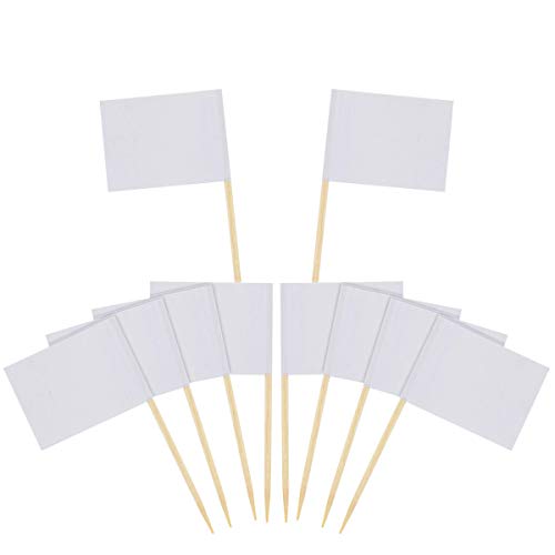 DLOnline 120 Pcs Mini Blank White Flag Toothpicks,DIY Food Picks Cupcake Decoration Fruit Cocktail Sticks Party Supplies, White Flags Labeling Marking for Party Cake - Thumbnail 6