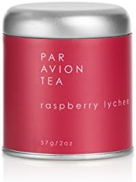 Par Avion Tea Raspberry Lychee - Black Tea Blended With Ripe Red Raspberries, Lychee Berry Juice, Pomegranate and Hibiscus - Small Batch Loose Leaf Tea in Artisan Tin - 2 oz