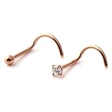 Ruifan 2PCS 20G 316L Surgical Steel 2mm Top Ball & Clear Diamond Cubic Zirconia Crystal Curved Nose Stud Ring Screw Piercing Jewelry - Rose Gold