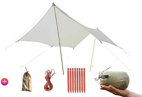 DESERT WALKER Tarp Ultralight 15D Double Sided Silicone Oil Fabric Multifunctional Multiform Anti-UV Rainproof Portable Tarp 138 x 118in for 3-5 People