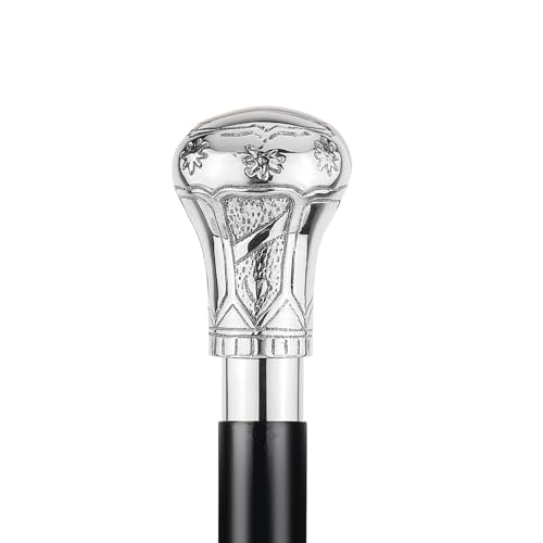 Ajuny Walking Sticks for Men Women Seniors Wooden Chrome Knob Formal Cane with Designer Round Handle Silver Finish Decorative Cane Gifts 36 Inch