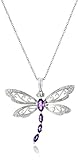 Sterling Silver Marquise-Shape Gemstone and Diamond Dragonfly Pendant Necklace (0.01 cttw, I-J Color, I1-I2 Clarity)