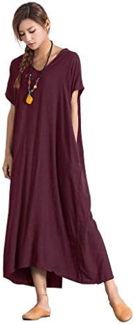 Sellse Women's Linen Loose Summer Large Size Long Dress Plus Size Cotton Clothing