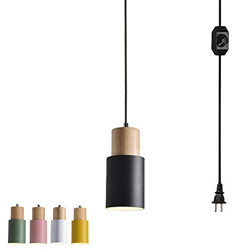 STGLIGHTING 15ft Plugin Pendant Light UL Dimmer Switch Cord Wooden
