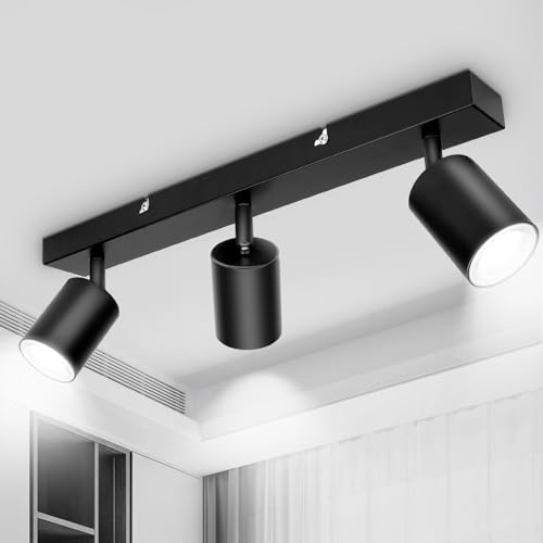 TaFiCo LED Ceiling Lights with 3 Lights, Ceiling Light, Black GU10, LED Ceiling Spotlights Swivelling Indoor Wall Spot for Kitchen, Living Room, Bedroom, Hallway