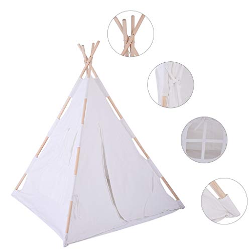 Beyonds Tent for Kids Foldable Children Play Tent for Girl and Boy with Carry Case 4 Poles White Canvas Playhouse Toy for Indoor and Outdoor Games