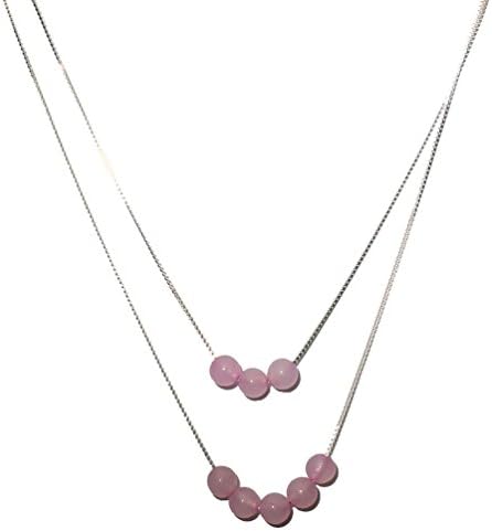 2-Strand Rose Quartz Stone Beads Sterling Silver Box Chain Necklace Adjustable 16"+2"