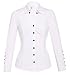 MISS MOLY Women's White Point Collar Casual Ruffled Chest T-Shirts Blouses Work Home Date Long Sleeve Tee Tops Shirts M Size