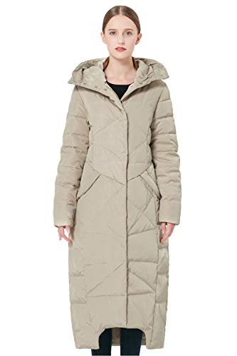 Orolay Women's Puffer Down Coat Winter Maxi Jacket with Hood Beige L