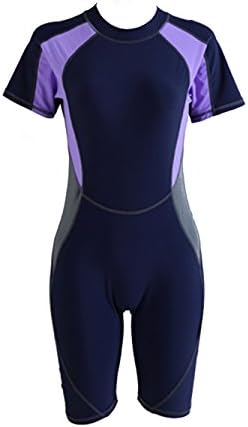 Charming Women Patchwork Stretchy Back Zipper Half Sleeve Pant One Piece Swimsuit For Women