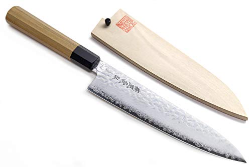 Yoshihiro VG-10 46 Layers Hammered Damascus Gyuto Japanese Chefs Knife (Octagonal Ambrosia Handle) (8.25" (210mm))