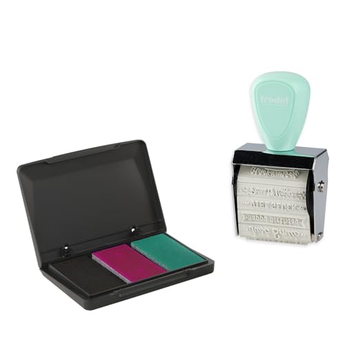Trodat Creative Mini Stamp Set Best Wishes for Creative Design - 12 Imprints, German, Creative Stamp in Pastel Green Including Ink Pad in Pink, Black, Green, 30 x 5 mm