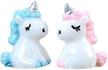 Shuda 2Pcs Unicorn Moss Micro Landscape Miniature Fairy Garden Figurine Micro Landscape Plants Ornaments Dollhouse DIY Accessories Garden Home Decor (Blue+Pink)