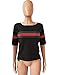 Women's Casual Ribbed Ribbon Stripe Patchwork Half Sleeve T-Shirt Tops Black XXL