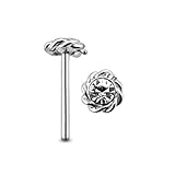 Jeweled Gemmed Twined Flower Sterling Silver Straight Nose pin Body jewelry