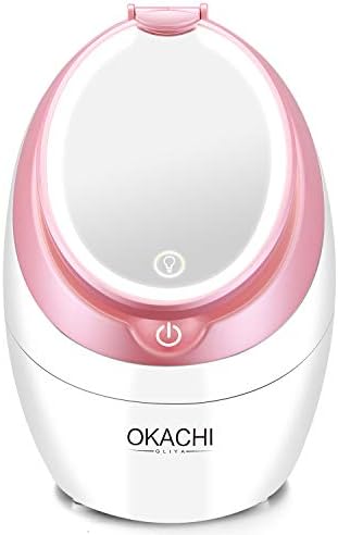 Nano Mist Face Steamer - Warm Mist Spa Facial Steamer Sprayer with LED Makeup Mirror - Home Sauna Humidifier Deep Moisturizing - Blackhead Remove Pores cleanse (Pink)