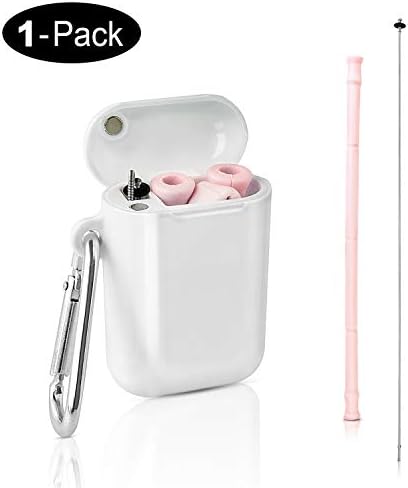 Myfolrena Collapsible Reusable Straw with Case, Foldable Silicone Drinking Straw for 20 & 30oz Tumblers Portable Set with Cleaning Brush (Pink)