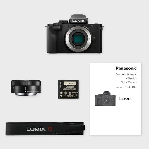 Lumix DC-G100DKEGK Micro Four Thirds spiegellose Kamera mit Lumix G Vario 12-32 mm F3.5-5.6 Objektiv, 20,3 MP, 4K 30p & FHD 60 Video, Vlogging-Cam, Freiwinkel-Monitor, USB-C-Ladung, Schwarz